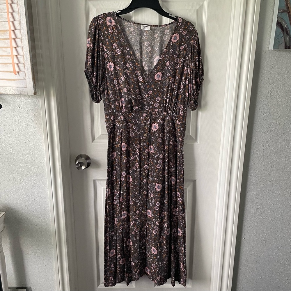 Cotton On Floral Midi Dress - Green and Pink